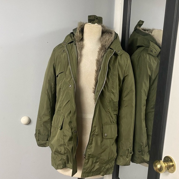 VINTAGE ZIP OUT FAUX FUR LINED MILITARY STYLE BARN JACKET chore fisherman scandi - Picture 5 of 12